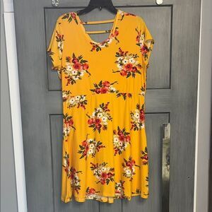 Bobbie Brooks Yellow Floral Midi Dress Size XL